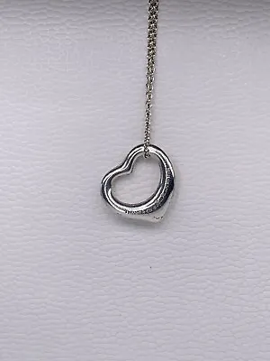 Tiffany & Co Sterling Silver Elsa Peretti Open Heart Pendant Necklace 16” • $125