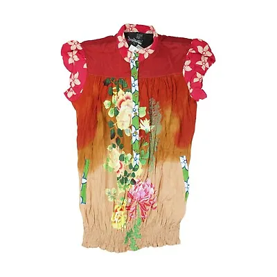 NWT Desigual Top Womens XL Button Up Blouse Floral/Japanese Woman Print Cotton • $145.62