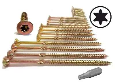 £7.78 • Buy Countersunk TORX ANTI SPLIT Wood Screws Chipboard Zinc Yellow FREE TORX BIT