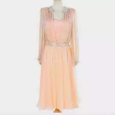 Vintage Victoria Royal Ltd Pink Chiffon Beaded Jacket Princess Prom Dress Size 8 • $250