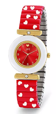 Heart Printed Stretch Band Watch Red Dial Faux Marble Bezel Watch  • $16.49