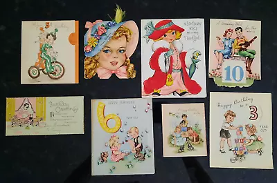 8 Vintage Birthday Greeting Cards - Children Boy Girl Themed - Signed And New • $5.50