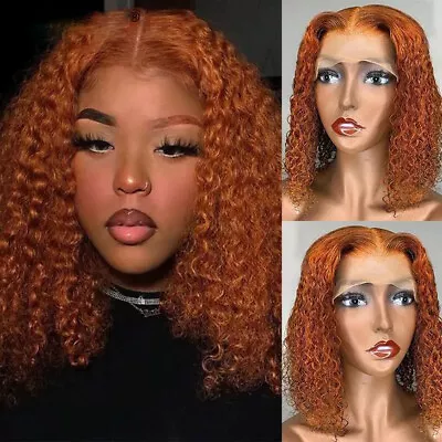 Short Bob Lace Front Orange Deep Wave Synthetic Wigs Glueless Soft Dress Party • $29.99