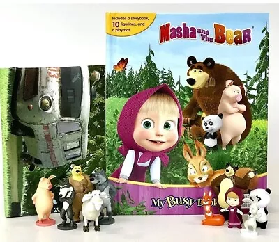 Masha & The Bear My Busy Books Storybook 10 PVC Figures Playmat Activity Kit • $19.95