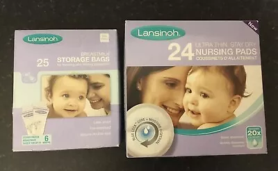 Lansinoh Breastmilk Storage Bags 22 Pcs & Ultra Thin Stay Dry Nursing Pads - 22 • £13.99