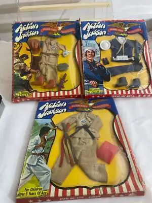 Three Mego Action Jackson Outfits New In Packages From 1971 !! • $79.95