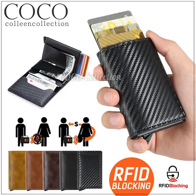 $12.79 • Buy Men's RFID Blocking Card Holder Slim Leather ID Wallet Credit Carbon Fiber Purse