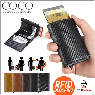 Men's RFID Blocking Card Holder Slim Leather ID Wallet Credit Carbon Fiber Purse • $7.79