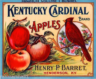 Henderson Kentucky Cardinal Bird Apple Fruit Crate Label Vintage Art Print • $11.19