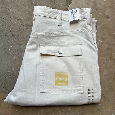 New Vintage Calvin Klein Jeans White Baggy Wide Leg Hip-Hop Rap Denim Mens 36x32 • $39.99