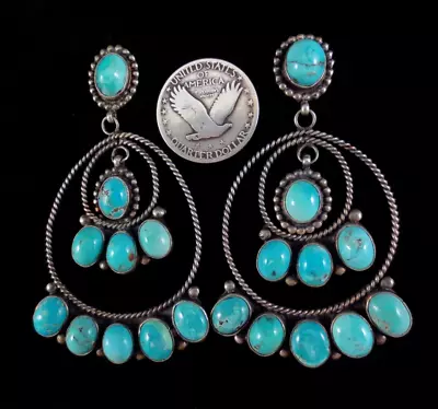 Vintage Navajo Earrings - Sterling Silver And Turquoise • $289