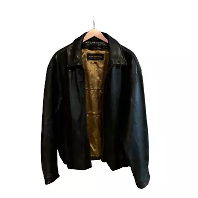 Black Leather Bomber Jacket Marc New York By Andrew Marc Men's Size XL • $44.95