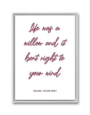 Taylor Swift Poster Swiftie Gift Willow Lyrics A4 Print Evermore Folklore  • £5.99