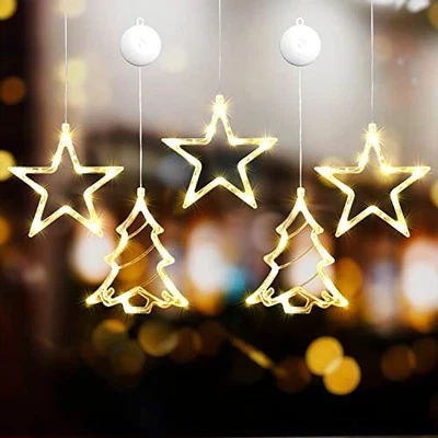 $16.93 • Buy 5 PCS Christmas Window Lights Decorations LED Lighted Christmas Tree And Star...
