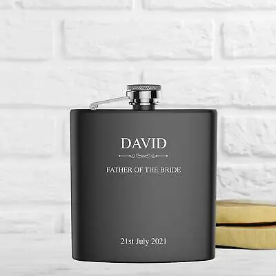 Personalised Engraved FATHER Of The BRIDE Hip Flask Gift Idea Black Coated • £9.95