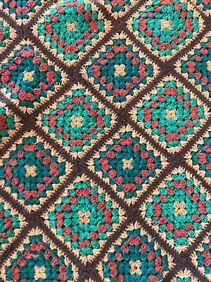 VINTAGE Handmade Blanket Retro Granny Square Crochet Afghan  73”x46” • $24.46