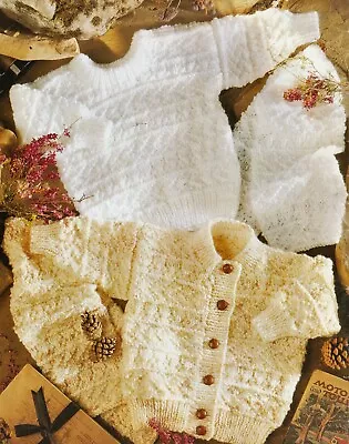 1145 Baby's Sweater Cardigan+Scarf 18-26  Aran Vintage Knitting Pattern Reprint • £3.49