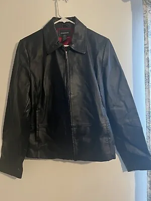 Vintage George Real Leather Black Biker Jacket Womens 12/14 Lined • $48.99