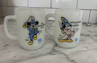 Set Of 2 Vintage Disney Milk Glass Mugs Mickey Mouse Club Fantasia 10 Oz • $10