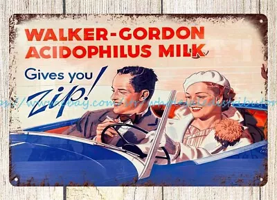 Walker-Gordon Acidophilus Milk Metal Tin Sign Metal Wall Decor Ideas • $18.96