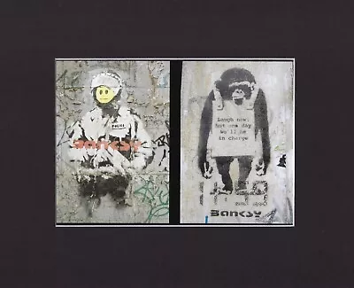 8X10 Black Matted Print BANKSY * Graffiti Street Art Picture: Two Monkeys • $14.95