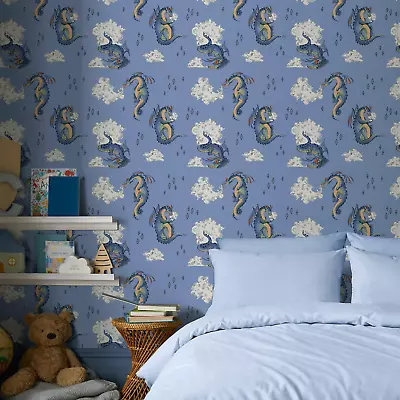 Cath Kidston Tea Dragons Wallpaper 182533 Peaceful Blue Skies Clouds Muriva Kids • $46.09