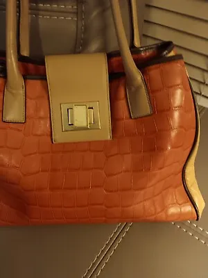 Charles Jourdan Leather Orange & Tan Croc Look Handbag  • $29.99