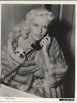 Jayne Mansfield With Dog In Fur On Phone 10x8  Vintage  Rare   Blonde • £12.50