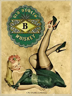 $24.99 • Buy Old Dublin Whiskey Metal Sign, Pinup Girl, , Vintage Ad, Bar Decor