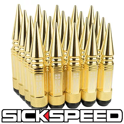 Sickspeed 20pc 24k Gold Spiked Aluminum Extended 108mm 3 Pc Lug Nuts 1/2x20 N22 • $119.95