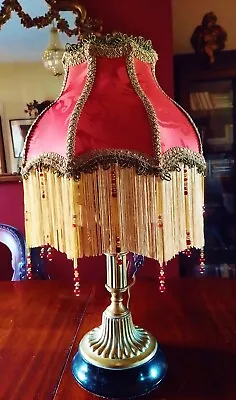 Parlour Victorian Downton Traditional Beaded Lampshade. Red Silk Damask  12  • £170