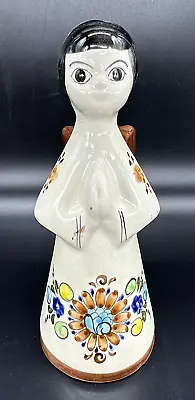 Tonala Mexico Signed Praying Angel Candle Holder 9  Ceramic Hand Painted EUC • $14.99