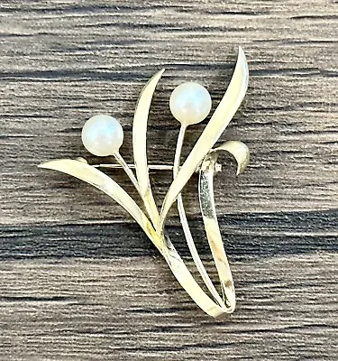 14k Yellow Gold & Pearl Mikimoto Pin Or Brooch • $245