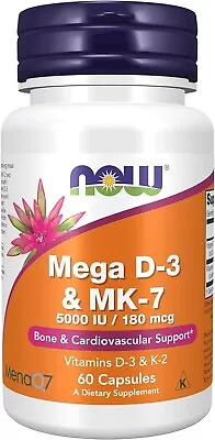 NOW Foods Mega D-3 Vitamin K2 MK-7 60 Veg Capsules • $29.49