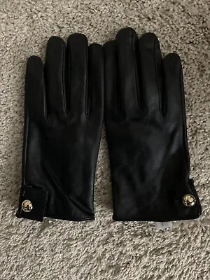 Michael Kors 100% Genuine Leather Black Gloves With Gold Button Size Large NWOT • $26.99