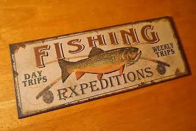 Fishing Expeditions Trout Fisherman Rustic Log Cabin Lodge Camping Home Decor  • $14.95