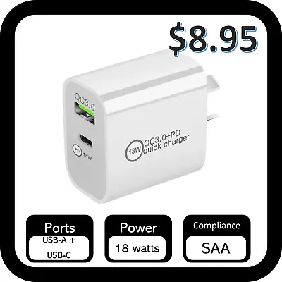 18W Dual USB Type C Wall Charger Fast PD Power Adapter QC3.0 IPhone IPad 20 • $8.95