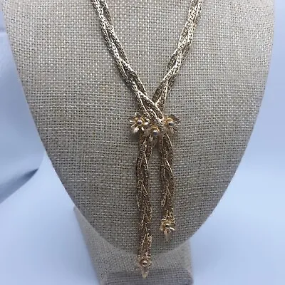 Vintage Unmarked Gold Tone Braided Chain Lariat Necklace Fall Christmas Winter • $23