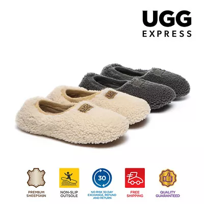 $65 • Buy UGG Wool Slippers Women Curly Sheepskin Wool Nonslip Indoor Ballet Style Shoes