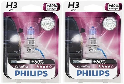 2x GERMANY Philips H3 Upgrade Vision Plus Ultra Bright 12336 Light Bulb 55W Lamp • $28.98