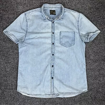 Zara Man Shirt Mens XL Blue Regular Solid Short Sleeve Button Up Casual Adult • $19.88