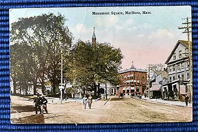 MARLBORO MARLBOROUGH MA MASS~Monument Square~Garage Sign~1917 Postcard • $3.50
