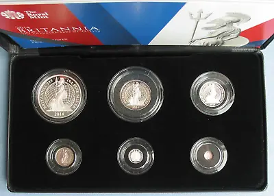 2014 UK Great Britain Britannia 6-Coin Silver Proof Set 1/40oz-1oz (5p-£2) • $409.99