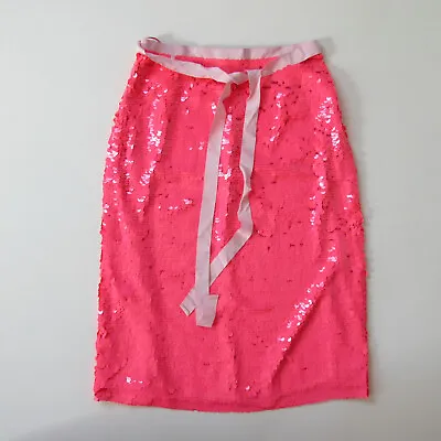 NWT J.Crew Sequin Midi In Intense Pink Tie Waist Skirt 4 $228 • $92