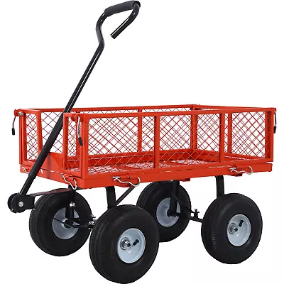 Steel Garden Cart Steel Mesh Removable Sides 550lbs Capacity Yard Dump Wagon Red • $99