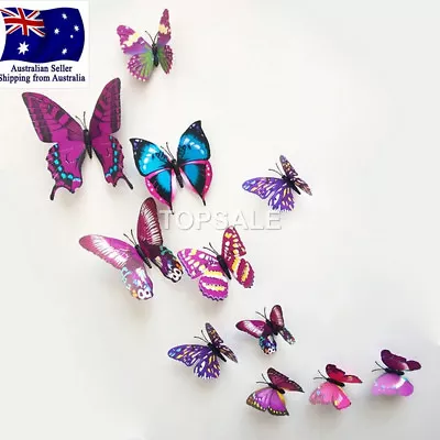 3D Butterfly Wall Sticker Home Decor Wedding Decor Removable 12Pcs Purple • $5.39