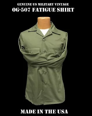 US ARMY VINTAGE MILITARY MEN'S OG-507 UTILITY FATIGUE SHIRT TOP 14.5x33 VIETNAM • $29.95