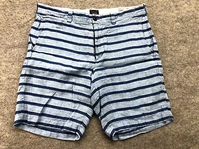 J.Crew Shorts Size 32 Blue Striped Stanton Irish Linen Baird McNutt Flat Front • $15.39