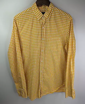 J Crew Yellow Gingham Button-Down Shirt Size Medium 100% Cotton Checkered • $13.99