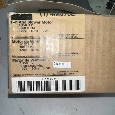 $49.99 • Buy Dayton Fan And Blower Motor 1/150 H.p. 3000 R.p.m. 120v Mpn: 4m070d